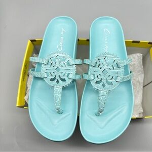 Circus NY Turquoise Thong Sandals Size: 9M Slip-On Cutout Slides Faux Leather